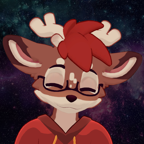 Koye looks at you from in front of a galaxy